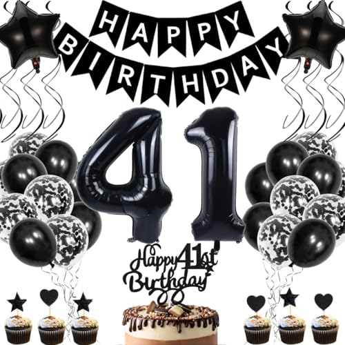 Anlgdi Geburtstagsdeko 41 Jahre Mann Frau, Luftballons 41. Geburtstag Dekoration, Schwarz Tortendeko Geburtstags 41 Jahre Frauen, Folienballon Zahl 41 Schwarz, Deko 41. Geburtstag Männer von Anlgdi