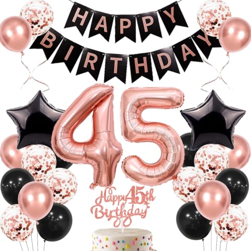 Anlgdi Geburtstagsdeko 45 Jahre Frau, Luftballons 45. Geburtstag Dekoration Frauen, Happy Birthday Deko 45 Geburtstags, Roségold Ballons 45. Geburtstag Party Dekoration Set von Anlgdi