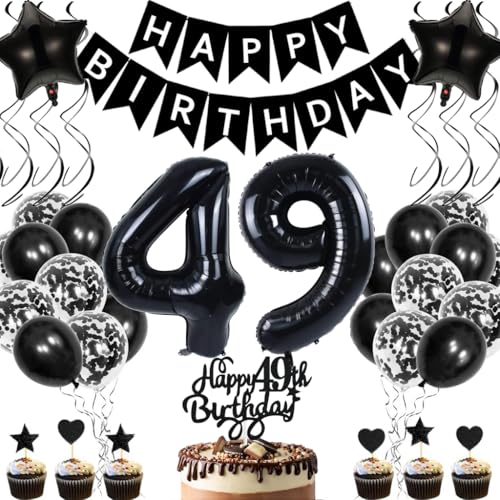 Anlgdi Geburtstagsdeko 49 Jahre Mann Frau, Luftballons 49. Geburtstag Dekoration, Schwarz Tortendeko Geburtstags 49 Jahre Frauen, Folienballon Zahl 49 Schwarz, Deko 49. Geburtstag Männer von Anlgdi