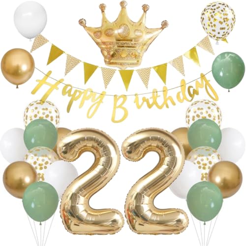 Anlgdi Luftballons 22. Geburtstag Dekoration Set, Ballons Happy 22th Birthday Frau Deko, Folienballon Zahl 22 Gold, Geburtstagsdeko 22 Jahre Mäaner Frauen, Folienballon 22 Geburtstag Dekoration von Anlgdi