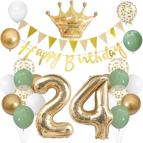 Anlgdi Luftballons 24. Geburtstag Dekoration Set, Ballons Happy 24th Birthday Frau Deko, Folienballon Zahl 24 Gold, Geburtstagsdeko 24 Jahre Mäaner Frauen, Folienballon 24 Geburtstag Dekoration von Anlgdi