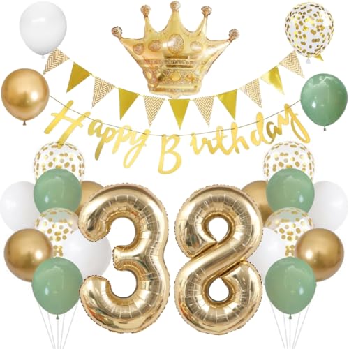 Anlgdi Luftballons 38. Geburtstag Dekoration Set, Ballons Happy 38th Birthday Frau Deko, Folienballon Zahl 38 Gold, Geburtstagsdeko 38 Jahre Mäaner Frauen, Folienballon 38 Geburtstag Dekoration von Anlgdi