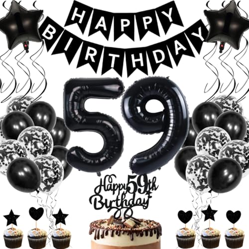 Anlgdi Geburtstagsdeko 59 Jahre Mann Frau, Luftballons 59. Geburtstag Dekoration, Schwarz Tortendeko Geburtstags 59 Jahre Frauen, Folienballon Zahl 59 Schwarz, Deko 59. Geburtstag Männer von Anlgdi