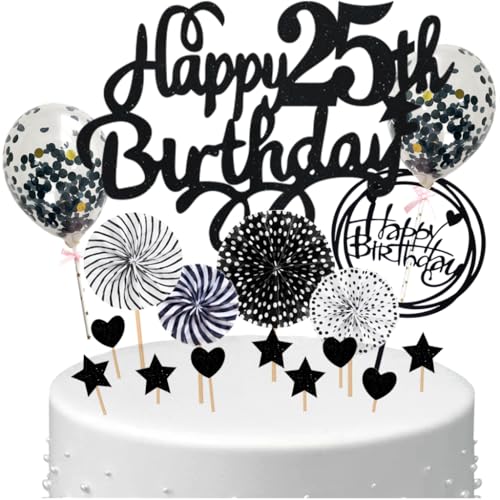 Anlgdi Happy 25th Birthday Tortendeko 25 Jahre Frau, Schwarz Tortendeko 25 Geburtstag Kuchen Deko 25 Geburtstag Mann, Glitter Cake Topper 25. Deko für Geburstagstorte Deko 25 Jahre Männer Frauen Anlgdi Happy 25th Birthday Tortendeko 25 Jahre Frau, Schwarz Tortendeko 25 Geburtstag Kuchen Deko 25 Geburtstag Mann, Glitter Cake Topper 25. Deko für Geburstagstorte Deko 25 Jahre Männer Frauen von Anlgdi