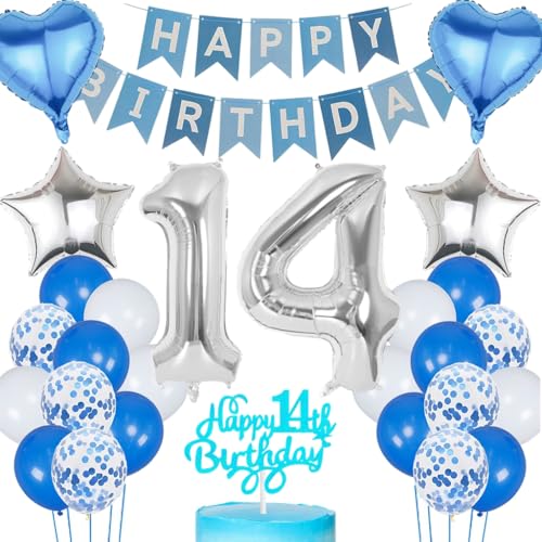 Anlgdi Blau Silber Luftballons 14. Geburtstag Dekoration, Tortendeko Geburtstag 14 Jahre Junge, Geburtstagsdeko 14 Jahre Mädchen, Deko 14 Jahre Geburtstag Junge, Happy Birthday 14. Mädchen Geburtstag Anlgdi Blau Silber Luftballons 14. Geburtstag Dekoration, Tortendeko Geburtstag 14 Jahre Junge, Geburtstagsdeko 14 Jahre Mädchen, Deko 14 Jahre Geburtstag Junge, Happy Birthday 14. Mädchen Geburtstag von Anlgdi