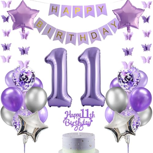 Anlgdi Luftballons 11. Geburtstag Dekoration, Lila Tortendeko Geburtstag 11 Jahre Junge, Geburtstagsdeko 11 Jahre Jungen Mädchen, Happy Birthday Banner für 11. Geburtstags Kinder Party Dekoration Anlgdi Luftballons 11. Geburtstag Dekoration, Lila Tortendeko Geburtstag 11 Jahre Junge, Geburtstagsdeko 11 Jahre Jungen Mädchen, Happy Birthday Banner für 11. Geburtstags Kinder Party Dekoration von Anlgdi