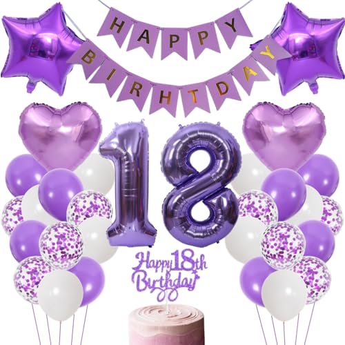 Anlgdi Luftballons 18. Geburtstag Dekoration, Lila Tortendeko Geburtstag 18 Jahre Junge, Geburtstagsdeko 18 Jahre Jungen Mädchen, Happy Birthday Banner für 18. Geburtstag Kinder Party Dekoration Anlgdi Luftballons 18. Geburtstag Dekoration, Lila Tortendeko Geburtstag 18 Jahre Junge, Geburtstagsdeko 18 Jahre Jungen Mädchen, Happy Birthday Banner für 18. Geburtstag Kinder Party Dekoration von Anlgdi