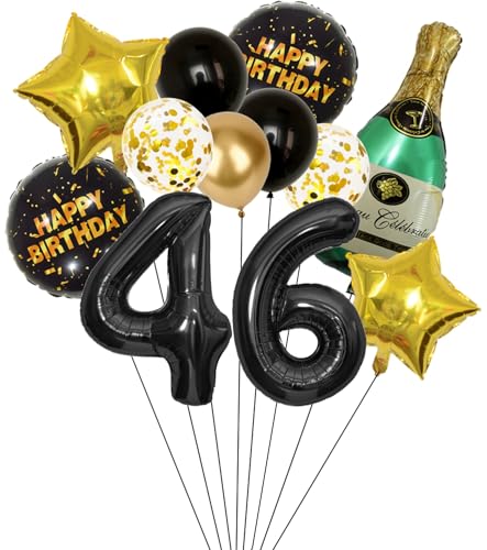 Anlgdi Folienballon Champagne Deko, Luftballon 46. Geburtstag Deko Frau, Geburtstagsdeko 46 Jahre Frauen, Helium Ballon Champagner Flasche Bier Happy Birthday Deko für 46. Geburtstag Party Deko von Anlgdi