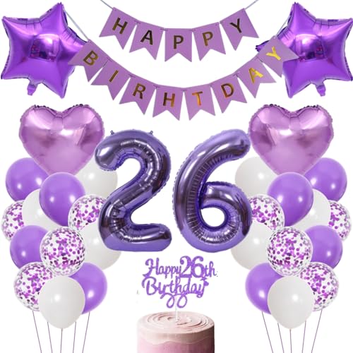 Anlgdi Luftballons 26. Geburtstag Dekoration, Lila Tortendeko Geburtstag 26 Jahre Mann, Geburtstagsdeko 26 Jahre Manner Frauen, Happy Birthday Banner für 26. Geburtstag MannerParty Dekoration Anlgdi Luftballons 26. Geburtstag Dekoration, Lila Tortendeko Geburtstag 26 Jahre Mann, Geburtstagsdeko 26 Jahre Manner Frauen, Happy Birthday Banner für 26. Geburtstag MannerParty Dekoration von Anlgdi