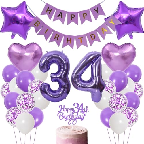 Anlgdi Luftballons 34. Geburtstag Dekoration, Lila Tortendeko Geburtstags 34 Jahre Mann, Geburtstagsdeko 34 Jahre Manner Frauen, Happy Birthday Banner für 34. Geburtstag MannerParty Dekoration Anlgdi Luftballons 34. Geburtstag Dekoration, Lila Tortendeko Geburtstags 34 Jahre Mann, Geburtstagsdeko 34 Jahre Manner Frauen, Happy Birthday Banner für 34. Geburtstag MannerParty Dekoration von Anlgdi
