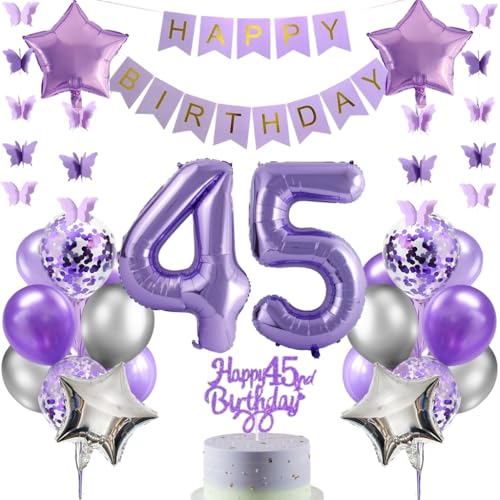 Anlgdi Luftballons 45. Geburtstag Dekoration, Lila Tortendeko Geburtstag 45 Jahre Mann, Geburtstagsdeko 45 Jahre Manner Frauen, Happy Birthday Banner für 45. Geburtstags MannerParty Dekoration Anlgdi Luftballons 45. Geburtstag Dekoration, Lila Tortendeko Geburtstag 45 Jahre Mann, Geburtstagsdeko 45 Jahre Manner Frauen, Happy Birthday Banner für 45. Geburtstags MannerParty Dekoration von Anlgdi