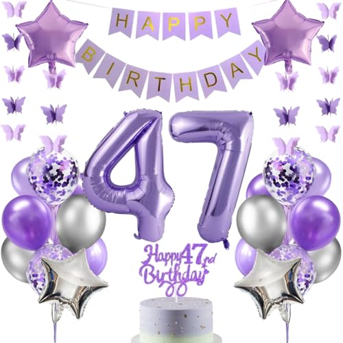 Anlgdi Luftballons 47. Geburtstag Dekoration, Lila Tortendeko Geburtstag 47 Jahre Mann, Geburtstagsdeko 47 Jahre Manner Frauen, Happy Birthday Banner für 47. Geburtstags MannerParty Dekoration Anlgdi Luftballons 47. Geburtstag Dekoration, Lila Tortendeko Geburtstag 47 Jahre Mann, Geburtstagsdeko 47 Jahre Manner Frauen, Happy Birthday Banner für 47. Geburtstags MannerParty Dekoration von Anlgdi