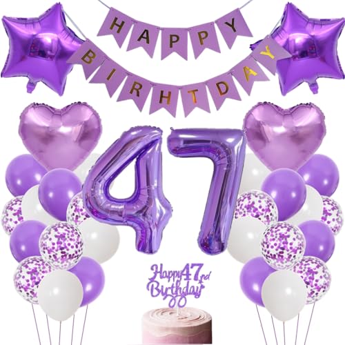 Anlgdi Luftballons 47. Geburtstag Dekoration, Lila Tortendeko Geburtstags 47 Jahre Mann, Geburtstagsdeko 47 Jahre Manner Frauen, Happy Birthday Banner für 47. Geburtstag MannerParty Dekoration Anlgdi Luftballons 47. Geburtstag Dekoration, Lila Tortendeko Geburtstags 47 Jahre Mann, Geburtstagsdeko 47 Jahre Manner Frauen, Happy Birthday Banner für 47. Geburtstag MannerParty Dekoration von Anlgdi