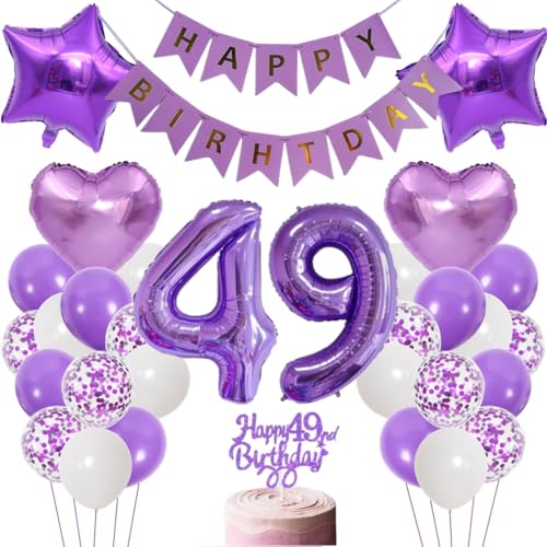 Anlgdi Luftballons 49. Geburtstag Dekoration, Lila Tortendeko Geburtstags 49 Jahre Mann, Geburtstagsdeko 49 Jahre Manner Frauen, Happy Birthday Banner für 49. Geburtstag MannerParty Dekoration von Anlgdi