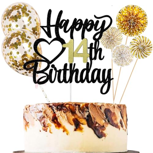 Anlgdi Tortendeko 14 Geburtstag Mädchen Junge, Kuchen Topper 14. Geburtstag Mädchen, Cake Topper Happy 14th Birthday Schwarz Gold, Glitter Kuchen Deko 14. Deko für Geburstagstorte Deko 14 Jahre Kinder Anlgdi Tortendeko 14 Geburtstag Mädchen Junge, Kuchen Topper 14. Geburtstag Mädchen, Cake Topper Happy 14th Birthday Schwarz Gold, Glitter Kuchen Deko 14. Deko für Geburstagstorte Deko 14 Jahre Kinder von Anlgdi