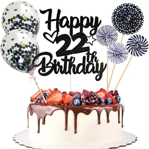 Anlgdi Tortendeko 22. Geburtstag Mann Frau, Kuchen Topper Happy 22th Birthday Schwarz, Glitzer Cake Topper 22. Geburtstag Ballons Konfetti Papierfächer für Geburtstagstorte Deko 22 Jahre Frauen Männer Anlgdi Tortendeko 22. Geburtstag Mann Frau, Kuchen Topper Happy 22th Birthday Schwarz, Glitzer Cake Topper 22. Geburtstag Ballons Konfetti Papierfächer für Geburtstagstorte Deko 22 Jahre Frauen Männer von Anlgdi