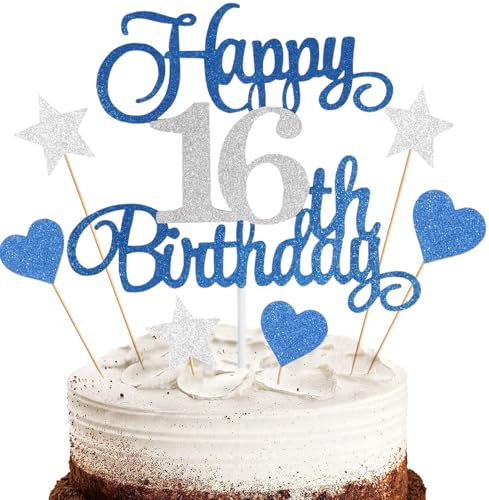 Anlgdi Tortendeko Happy 16th Birthday Deko Kuchen Topper 16. Geburtstag Mädchen, Cake Topper 16. Geburtstag Junge Blau, Kuchendeko 16 Jahre Torte Kuchen Deko für Geburstagstorte Deko 16. Mädchen Junge Anlgdi Tortendeko Happy 16th Birthday Deko Kuchen Topper 16. Geburtstag Mädchen, Cake Topper 16. Geburtstag Junge Blau, Kuchendeko 16 Jahre Torte Kuchen Deko für Geburstagstorte Deko 16. Mädchen Junge von Anlgdi