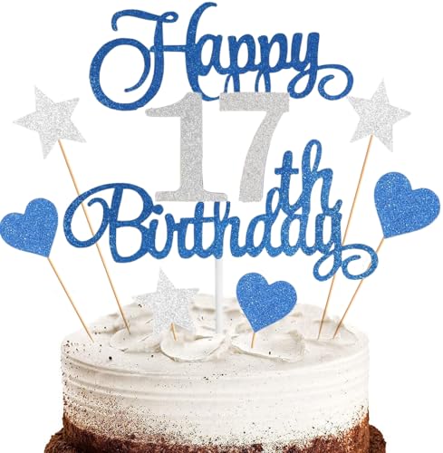 Anlgdi Tortendeko Happy 17th Birthday Deko Kuchen Topper 17. Geburtstag Mädchen, Cake Topper 17. Geburtstag Junge Blau, Kuchendeko 17 Jahre Torte Kuchen Deko für Geburstagstorte Deko 17. Mädchen Junge Anlgdi Tortendeko Happy 17th Birthday Deko Kuchen Topper 17. Geburtstag Mädchen, Cake Topper 17. Geburtstag Junge Blau, Kuchendeko 17 Jahre Torte Kuchen Deko für Geburstagstorte Deko 17. Mädchen Junge von Anlgdi
