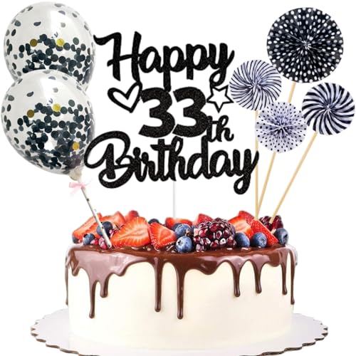 Anlgdi Tortendeko 33. Geburtstag Mann Frau, Kuchen Topper Happy 33th Birthday Schwarz, Glitzer Cake Topper 33. Geburtstag Ballons Konfetti Papierfächer für Geburtstagstorte Deko 33 Jahre Frauen Männer Anlgdi Tortendeko 33. Geburtstag Mann Frau, Kuchen Topper Happy 33th Birthday Schwarz, Glitzer Cake Topper 33. Geburtstag Ballons Konfetti Papierfächer für Geburtstagstorte Deko 33 Jahre Frauen Männer von Anlgdi