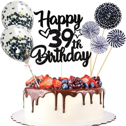 Anlgdi Tortendeko 39. Geburtstag Mann Frau, Kuchen Topper Happy 39th Birthday Schwarz, Glitzer Cake Topper 39. Geburtstag Ballons Konfetti Papierfächer für Geburtstagstorte Deko 39 Jahre Frauen Männer Anlgdi Tortendeko 39. Geburtstag Mann Frau, Kuchen Topper Happy 39th Birthday Schwarz, Glitzer Cake Topper 39. Geburtstag Ballons Konfetti Papierfächer für Geburtstagstorte Deko 39 Jahre Frauen Männer von Anlgdi
