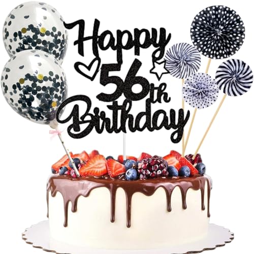 Anlgdi Tortendeko 56. Geburtstag Mann Frau, Kuchen Topper Happy 56th Birthday Schwarz, Glitzer Cake Topper 56. Geburtstag Ballons Konfetti Papierfächer für Geburtstagstorte Deko 56 Jahre Frauen Männer Anlgdi Tortendeko 56. Geburtstag Mann Frau, Kuchen Topper Happy 56th Birthday Schwarz, Glitzer Cake Topper 56. Geburtstag Ballons Konfetti Papierfächer für Geburtstagstorte Deko 56 Jahre Frauen Männer von Anlgdi