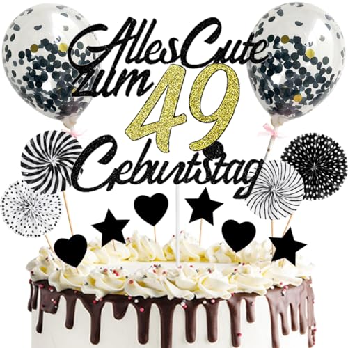 Anlgdi Tortendeko Alles Gute 49. Geburtstag Mann, Tortendeko Happy 49th Birthday Frau, Kuchen Topper 49. Geburtstag Ballons Konfetti Papierfächer für Geburtstagstorte Deko 49 Jahre Frauen Männer von Anlgdi