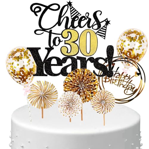 Anlgdi Tortendeko Cheers 30 Years Deko Kuchen Topper 30. Geburtstag Frau, Cake Topper 30. Geburtstag Mann Schwarz Gold, Kuchendeko 30 Jahre Torte Kuchen Deko für Geburstagstorte Deko 30. Männer Frauen Anlgdi Tortendeko Cheers 30 Years Deko Kuchen Topper 30. Geburtstag Frau, Cake Topper 30. Geburtstag Mann Schwarz Gold, Kuchendeko 30 Jahre Torte Kuchen Deko für Geburstagstorte Deko 30. Männer Frauen von Anlgdi