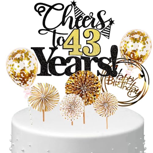 Anlgdi Tortendeko Cheers 43 Years Deko Kuchen Topper 43. Geburtstag Frau, Cake Topper 43. Geburtstag Mann Schwarz Gold, Kuchendeko 43 Jahre Torte Kuchen Deko für Geburstagstorte Deko 43. Männer Frauen Anlgdi Tortendeko Cheers 43 Years Deko Kuchen Topper 43. Geburtstag Frau, Cake Topper 43. Geburtstag Mann Schwarz Gold, Kuchendeko 43 Jahre Torte Kuchen Deko für Geburstagstorte Deko 43. Männer Frauen von Anlgdi