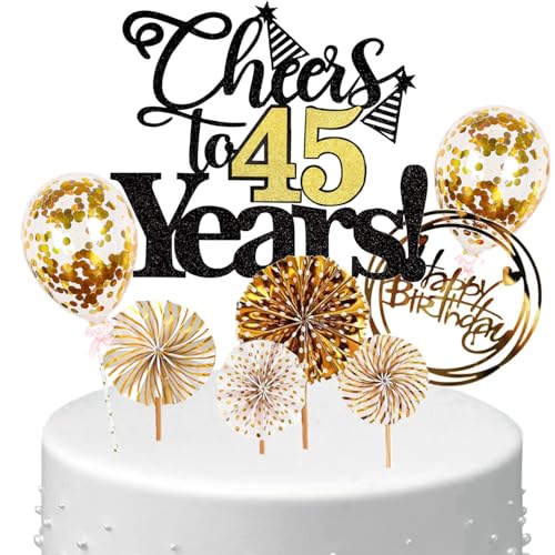 Anlgdi Tortendeko Cheers 45 Years Deko Kuchen Topper 45. Geburtstag Frau, Cake Topper 45. Geburtstag Mann Schwarz Gold, Kuchendeko 45 Jahre Torte Kuchen Deko für Geburstagstorte Deko 45. Männer Frauen Anlgdi Tortendeko Cheers 45 Years Deko Kuchen Topper 45. Geburtstag Frau, Cake Topper 45. Geburtstag Mann Schwarz Gold, Kuchendeko 45 Jahre Torte Kuchen Deko für Geburstagstorte Deko 45. Männer Frauen von Anlgdi