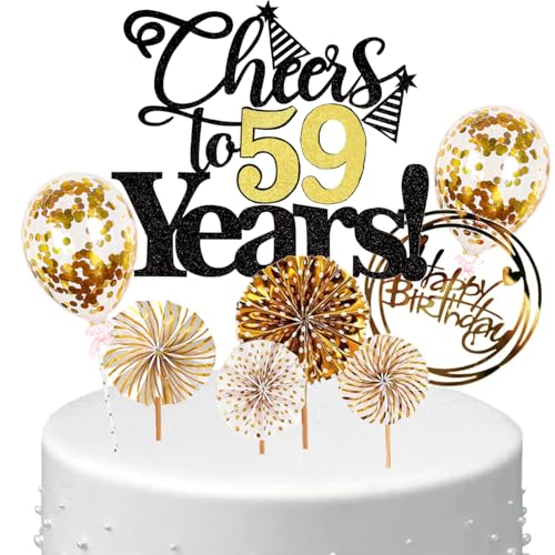 Anlgdi Tortendeko Cheers 59 Years Deko Kuchen Topper 59. Geburtstag Frau, Cake Topper 59. Geburtstag Mann Schwarz Gold, Kuchendeko 59 Jahre Torte Kuchen Deko für Geburstagstorte Deko 59. Männer Frauen Anlgdi Tortendeko Cheers 59 Years Deko Kuchen Topper 59. Geburtstag Frau, Cake Topper 59. Geburtstag Mann Schwarz Gold, Kuchendeko 59 Jahre Torte Kuchen Deko für Geburstagstorte Deko 59. Männer Frauen von Anlgdi