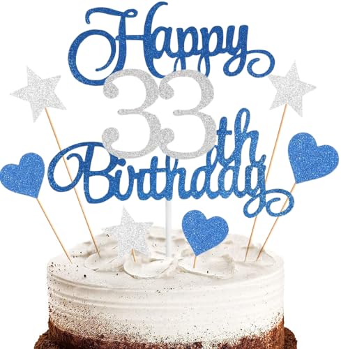 Anlgdi Tortendeko Happy 33th Birthday Deko Kuchen Topper 33. Geburtstag Frau, Cake Topper 33. Geburtstag Mann Blau, Kuchendeko 33 Jahre Torte Kuchen Deko für Geburstagstorte Deko 33. Männer Frauen Anlgdi Tortendeko Happy 33th Birthday Deko Kuchen Topper 33. Geburtstag Frau, Cake Topper 33. Geburtstag Mann Blau, Kuchendeko 33 Jahre Torte Kuchen Deko für Geburstagstorte Deko 33. Männer Frauen von Anlgdi