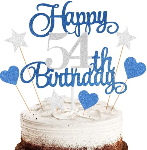Anlgdi Tortendeko Happy 54th Birthday Deko Kuchen Topper 54. Geburtstag Frau, Cake Topper 54. Geburtstag Mann Blau, Kuchendeko 54 Jahre Torte Kuchen Deko für Geburstagstorte Deko 54. Männer Frauen Anlgdi Tortendeko Happy 54th Birthday Deko Kuchen Topper 54. Geburtstag Frau, Cake Topper 54. Geburtstag Mann Blau, Kuchendeko 54 Jahre Torte Kuchen Deko für Geburstagstorte Deko 54. Männer Frauen von Anlgdi