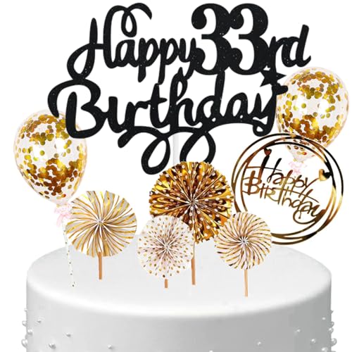 Anlgdi Tortendeko Happy Birthday Deko Kuchen Topper 33. Geburtstag Frau, Cake Topper Happy 33th Birthday Schwarz Gold, Kuchendeko 33 Jahre Torte Kuchen Deko für Geburstagstorte Deko 33. Männer Frauen Anlgdi Tortendeko Happy Birthday Deko Kuchen Topper 33. Geburtstag Frau, Cake Topper Happy 33th Birthday Schwarz Gold, Kuchendeko 33 Jahre Torte Kuchen Deko für Geburstagstorte Deko 33. Männer Frauen von Anlgdi