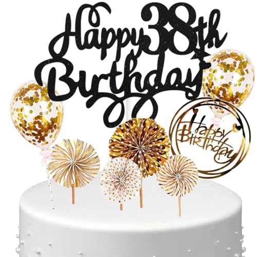 Anlgdi Tortendeko Happy Birthday Deko Kuchen Topper 38. Geburtstag Frau, Cake Topper Happy 38th Birthday Schwarz Gold, Kuchendeko 38 Jahre Torte Kuchen Deko für Geburstagstorte Deko 38. Männer Frauen Anlgdi Tortendeko Happy Birthday Deko Kuchen Topper 38. Geburtstag Frau, Cake Topper Happy 38th Birthday Schwarz Gold, Kuchendeko 38 Jahre Torte Kuchen Deko für Geburstagstorte Deko 38. Männer Frauen von Anlgdi