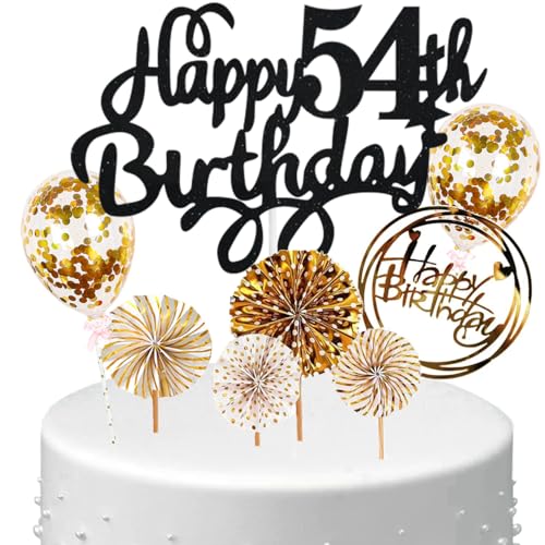 Anlgdi Tortendeko Happy Birthday Deko Kuchen Topper 54. Geburtstag Frau, Cake Topper Happy 54th Birthday Schwarz Gold, Kuchendeko 54 Jahre Torte Kuchen Deko für Geburstagstorte Deko 54. Männer Frauen Anlgdi Tortendeko Happy Birthday Deko Kuchen Topper 54. Geburtstag Frau, Cake Topper Happy 54th Birthday Schwarz Gold, Kuchendeko 54 Jahre Torte Kuchen Deko für Geburstagstorte Deko 54. Männer Frauen von Anlgdi