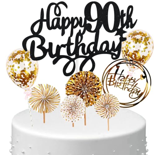 Anlgdi Tortendeko Happy Birthday Deko Kuchen Topper 90. Geburtstag Frau, Cake Topper Happy 90th Birthday Schwarz Gold, Kuchendeko 90 Jahre Torte Kuchen Deko für Geburstagstorte Deko 90. Männer Frauen Anlgdi Tortendeko Happy Birthday Deko Kuchen Topper 90. Geburtstag Frau, Cake Topper Happy 90th Birthday Schwarz Gold, Kuchendeko 90 Jahre Torte Kuchen Deko für Geburstagstorte Deko 90. Männer Frauen von Anlgdi
