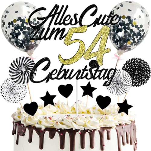 Anlgdi Tortendeko Alles Gute 54. Geburtstag Mann, Tortendeko Happy 54th Birthday Frau, Kuchen Topper 54. Geburtstag Ballons Konfetti Papierfächer für Geburtstagstorte Deko 54 Jahre Frauen Männer von Anlgdi