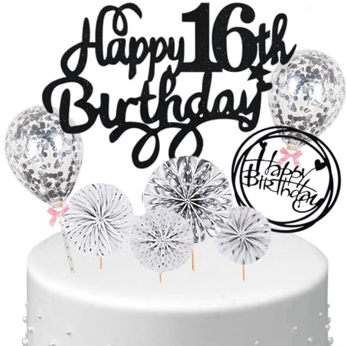 Anlgdi Tortendeko 16 Geburtstag Mädchen Junge, Kuchen Topper 16. Geburtstag Mädchen, Cake Topper Happy 16th Birthday Schwarz Silber, Kuchen Deko 16. Deko für Geburstagstorte Deko 16 Jahre Kinder Anlgdi Tortendeko 16 Geburtstag Mädchen Junge, Kuchen Topper 16. Geburtstag Mädchen, Cake Topper Happy 16th Birthday Schwarz Silber, Kuchen Deko 16. Deko für Geburstagstorte Deko 16 Jahre Kinder von Anlgdi