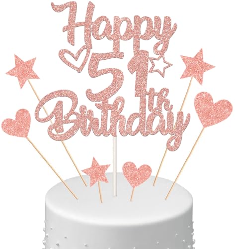 Anlgdi Tortendeko Happy Birthday Deko Kuchendeko 51. Geburtstag Frau, Kuchen Topper Happy 51th Birthday Roségold, Cake Topper 51 Jahre Torte Kuchen Deko für Geburstagstorte Deko 51. Frauen Anlgdi Tortendeko Happy Birthday Deko Kuchendeko 51. Geburtstag Frau, Kuchen Topper Happy 51th Birthday Roségold, Cake Topper 51 Jahre Torte Kuchen Deko für Geburstagstorte Deko 51. Frauen von Anlgdi