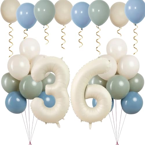 Anlgdi Weiß Luftballon 36, 24 Stück 12 Zoll Latex Ballon, Luftballon 36. Geburtstag Deko Männer, Geburtstagsdeko 36 Jahre Frau, Folienballon Zahlen 36, Blau Helium Ballon für 36. Geburtstag Party Deko von Anlgdi