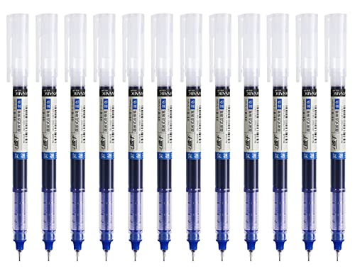Anller 12 Stück Tintenroller mit flüssiger Tinte, 0,5 mm Nadelspitze, schnell trocknende Tinte, Kugelschreiber, blau von Anller