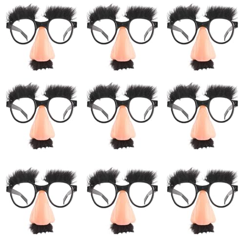 9 Stück Große Nase Lustige Brille - Lustige Verkleidung Brille Neuheit Lustige Brille Mit Nase Und Schnurrbart Für Kinder Erwachsene Halloween Kostümparty Bevorzugt Fotokabinen- Requisiten Brille von Anloximt