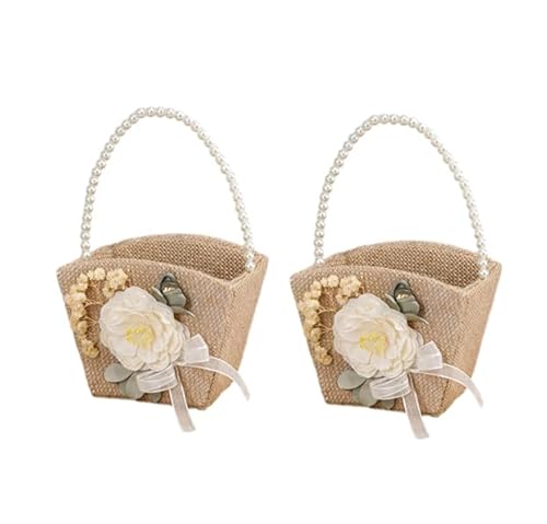 Anloximt 2Pack Burlap Blumenmädchen Korb und Ring Bearer Kissen Hochzeit Blumenmädchen Korb Vintage Hochzeit Jute Korb mit Perle Griff für Home Par Fotografie Dekoration von Anloximt