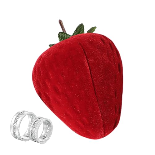 Anloximt Erdbeer-Ringbox,Erdbeer-Ringhalter - Erdbeerförmige rote Samt-Ring-Schmuck-Aufbewahrungsbox,Niedliche rote Ohrring-Schmuckschatulle, Geschenkbox mit beflocktem Ständer für Heiratsantrag von Anloximt