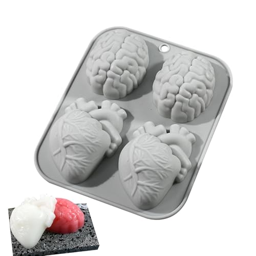 Anloximt Pralinenformen,Halloween-Backformen - Backform Horror Kerzenmacher in Herz- und Gehirnform - Aromatherapie-Formen mit 4 Hohlräumen, Schokoladenform, Epoxidharz-Gussformen Anloximt Pralinenformen,Halloween-Backformen - Backform Horror Kerzenmacher in Herz- und Gehirnform - Aromatherapie-Formen mit 4 Hohlräumen, Schokoladenform, Epoxidharz-Gussformen von Anloximt