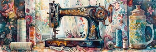 5D Diamond Painting Nähmaschine, Diamant Painting Bilder Retro Diamond Painting Erwachsene, DIY Diamant Kunst Malerei Stickerei Kreuzstich Set, Home Wanddeko Aesthetic, Geschenke für Frauen 30x90cm von Anmiong