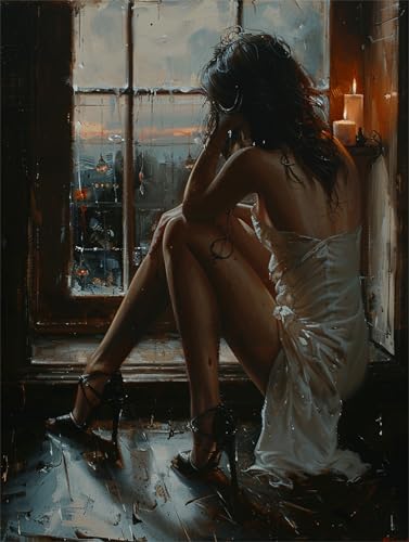 Malen Nach Zahlen Erwachsene Frau Malen Nach Zahlen sexy Paint by Numbers Anfänger kinder, DIY Handgemalt Ölgemälde Leinwand Kits mit Pinseln Acrylfarben Bastelset, Home Deko, Frauen Geschenk 45x60cm von Anmiong