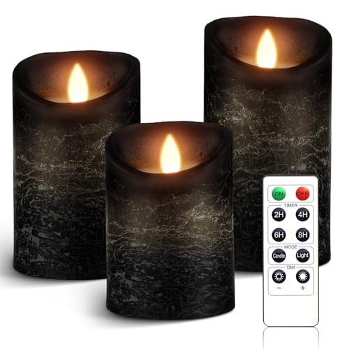 AnnSpa 3 Set Schwarz LED Kerzen Batteriebetriebene mit Fernbedienung,Flammenlose Echtes Wachs Flackern Moving Wick Flackern Amber Yellow Light Pillar Candles,Unscented Wachs für Geschenk/Dekoration AnnSpa 3 Set Schwarz LED Kerzen Batteriebetriebene mit Fernbedienung,Flammenlose Echtes Wachs Flackern Moving Wick Flackern Amber Yellow Light Pillar Candles,Unscented Wachs für Geschenk/Dekoration von AnnSpa