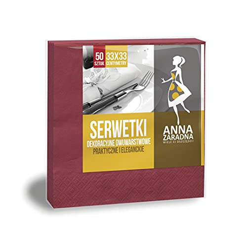 ANNA ZARADNA ST-AZ-015689 100% Zellstoff-Servietten Zweilagig 33x33 cm/ 50 stück Farbe: Weinrot/Einwegservietten Dekorative Tissueservietten/für Hochzeit Party Geburtstag Taufe Picknick ANNA ZARADNA ST-AZ-015689 100% Zellstoff-Servietten Zweilagig 33x33 cm/ 50 stück Farbe: Weinrot/Einwegservietten Dekorative Tissueservietten/für Hochzeit Party Geburtstag Taufe Picknick von Anna Zaradna