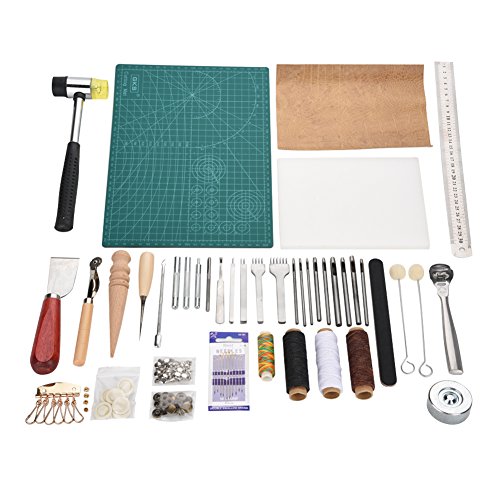 DIY Handgefertigte Lederwaren für Einsteiger, 42 Stücke Lederhandwerk Werkzeug, DIY Nähen Set, Punch Kit, Hand Nähen Werkzeuge, Ideal zum Nähen von Leder, Leinwand oder anderen Projekten. von Annadue